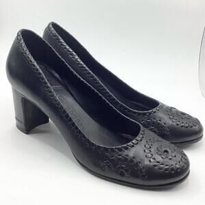 Jack Roger’s Woven Black Leather Block Mid Heel Pumps 8.5 M